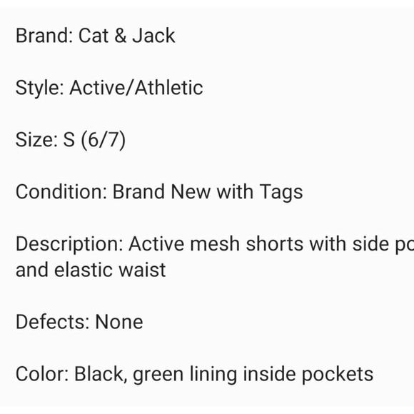 Cat & Jack Boys Basketball Shorts Size 6/7 Black - Picture 5 of 6